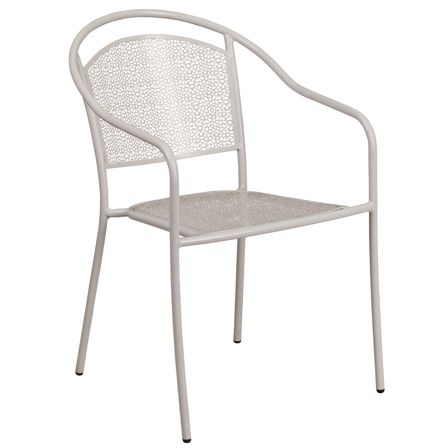 Oia Commercial Grade Light Gray Indoor-Outdoor Steel Patio Arm Chair with Round Back Light Gray