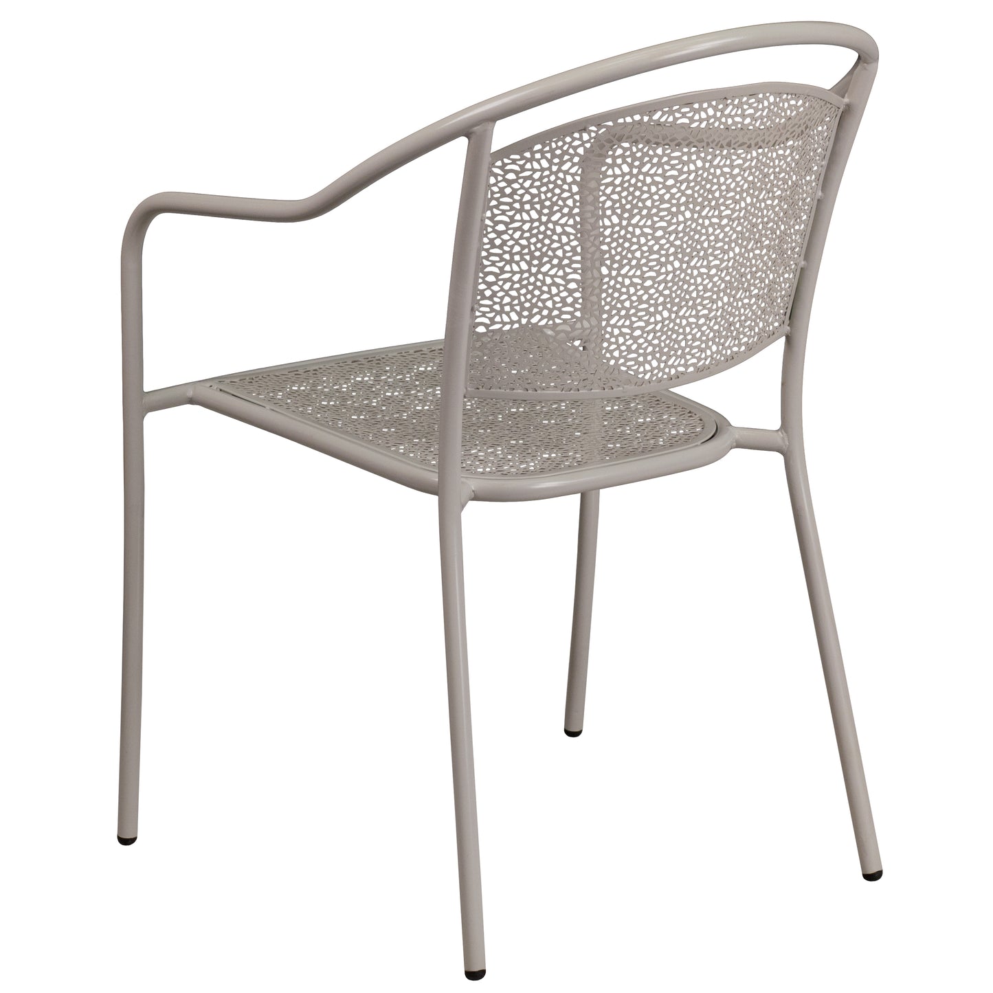 Oia Commercial Grade Light Gray Indoor-Outdoor Steel Patio Arm Chair with Round Back Light Gray