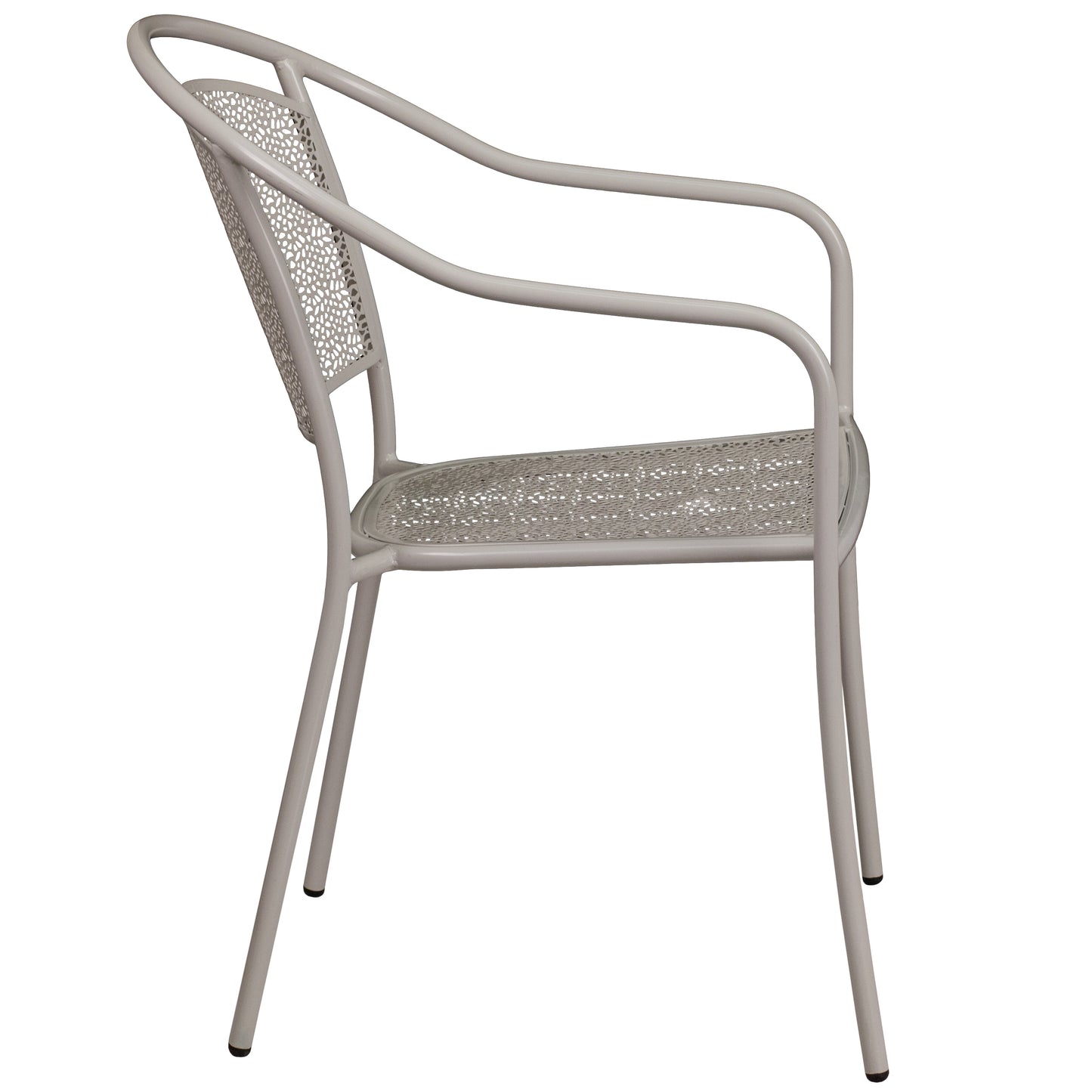 Oia Commercial Grade Light Gray Indoor-Outdoor Steel Patio Arm Chair with Round Back Light Gray
