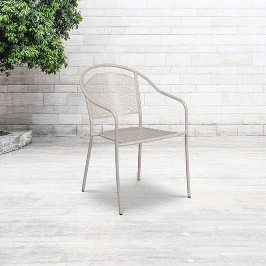 Oia Commercial Grade Light Gray Indoor-Outdoor Steel Patio Arm Chair with Round Back Light Gray