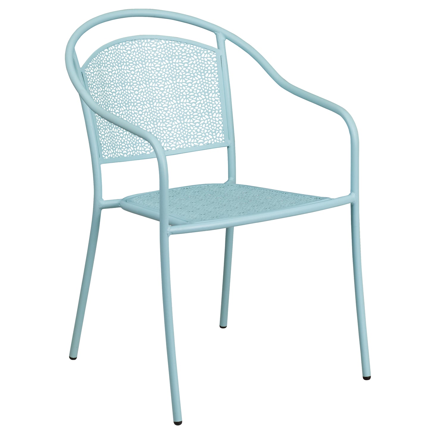 Oia Commercial Grade Sky Blue Indoor-Outdoor Steel Patio Arm Chair with Round Back Sky Blue