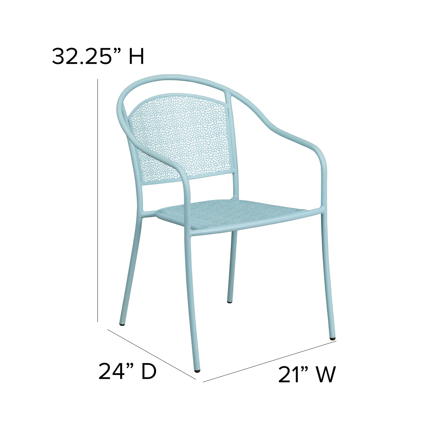 Oia Commercial Grade Sky Blue Indoor-Outdoor Steel Patio Arm Chair with Round Back Sky Blue