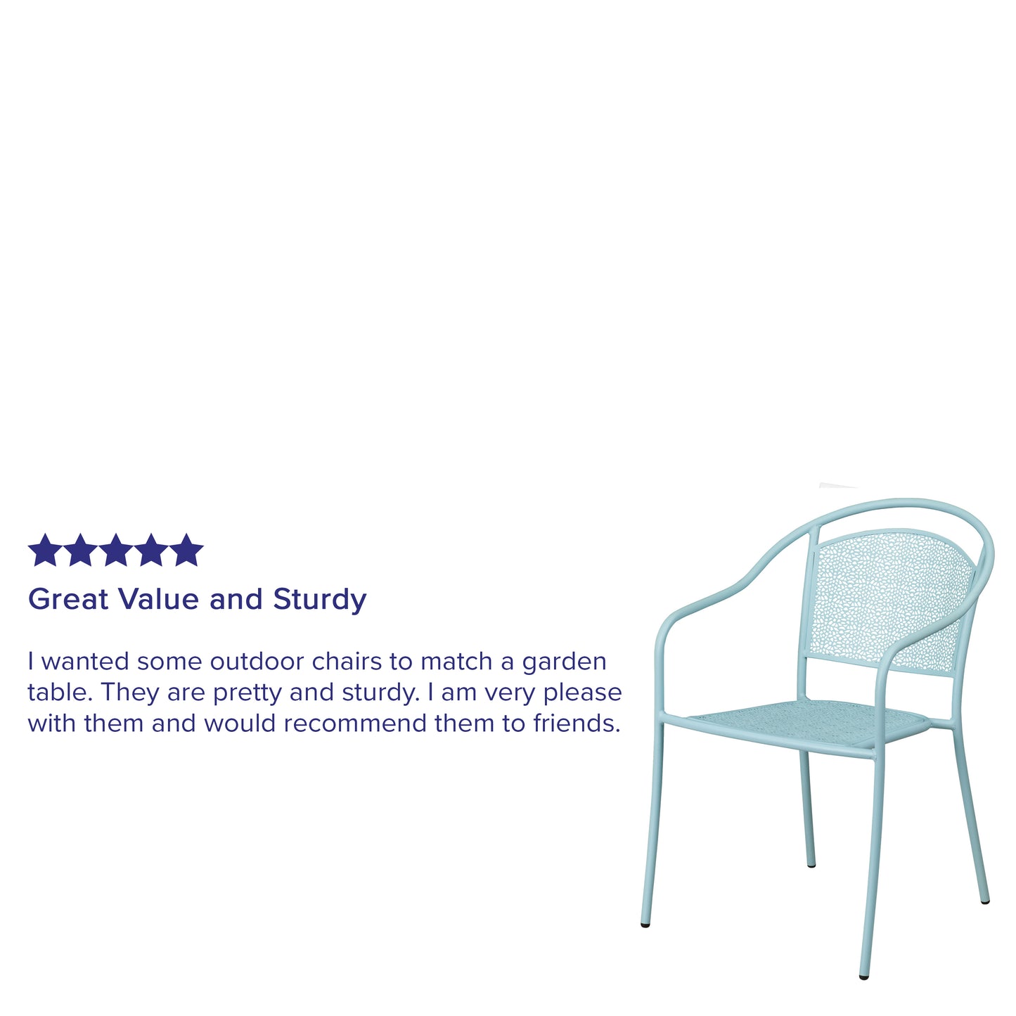 Oia Commercial Grade Sky Blue Indoor-Outdoor Steel Patio Arm Chair with Round Back Sky Blue