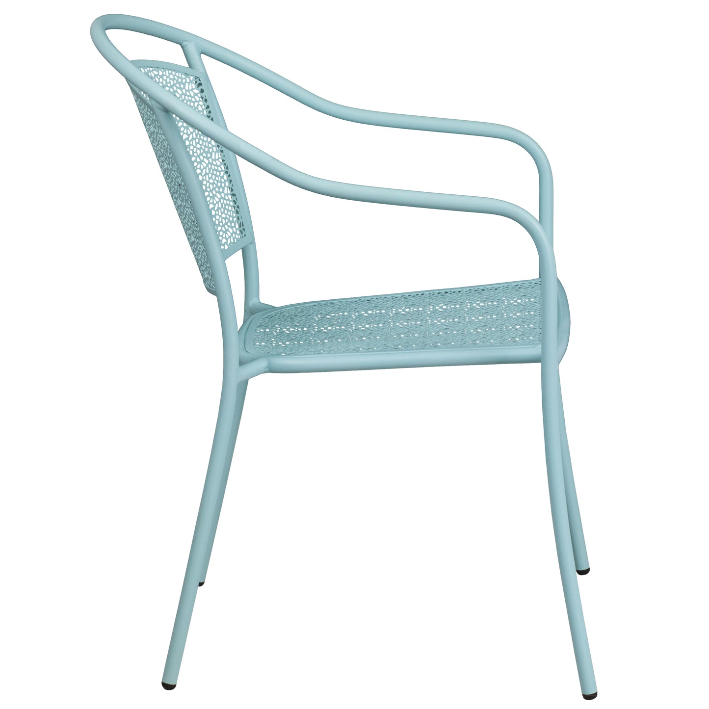 Oia Commercial Grade Sky Blue Indoor-Outdoor Steel Patio Arm Chair with Round Back Sky Blue