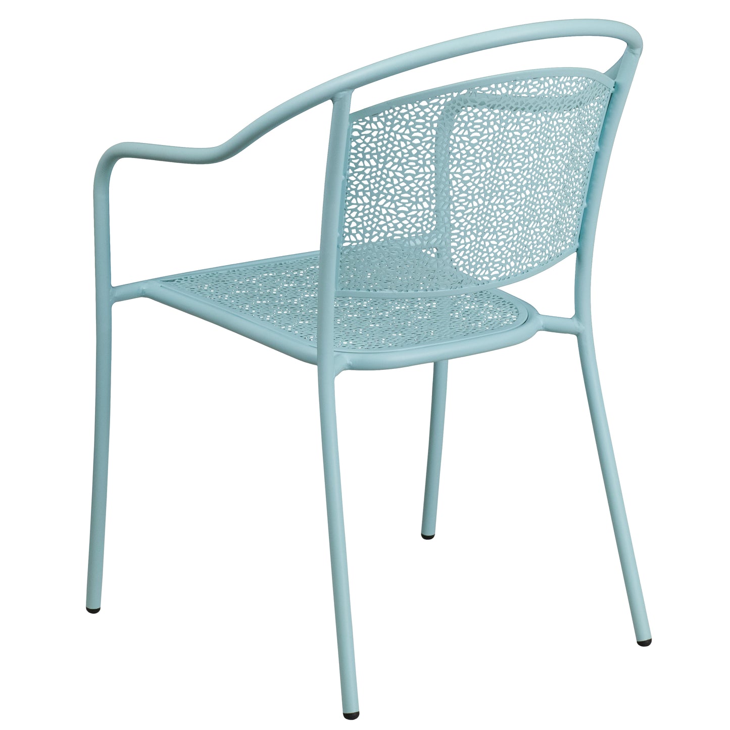 Oia Commercial Grade Sky Blue Indoor-Outdoor Steel Patio Arm Chair with Round Back Sky Blue