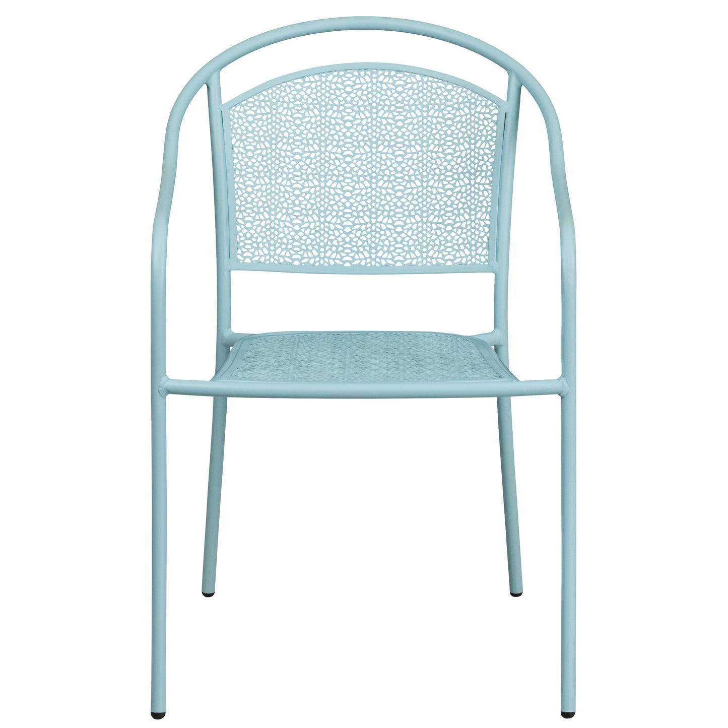Oia Commercial Grade Sky Blue Indoor-Outdoor Steel Patio Arm Chair with Round Back Sky Blue