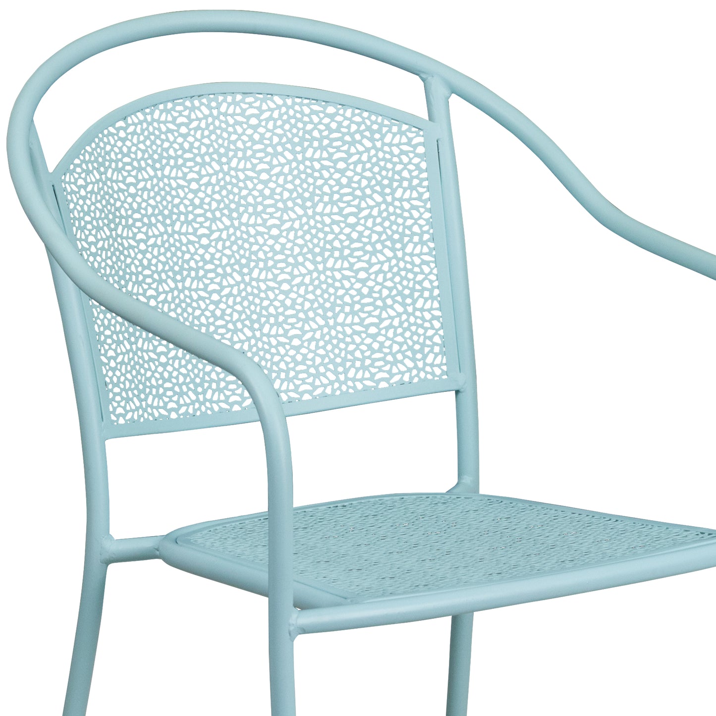 Oia Commercial Grade Sky Blue Indoor-Outdoor Steel Patio Arm Chair with Round Back Sky Blue