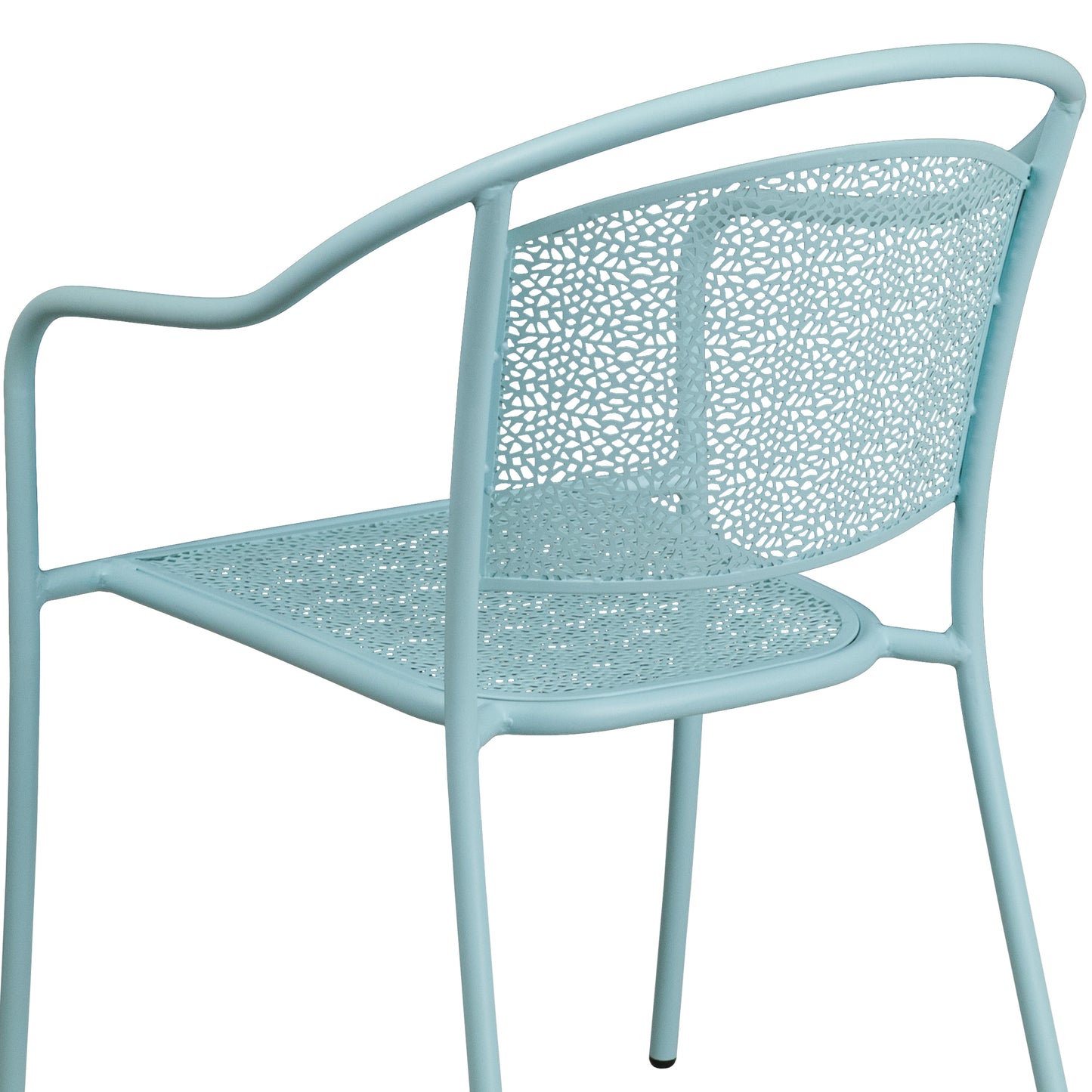 Oia Commercial Grade Sky Blue Indoor-Outdoor Steel Patio Arm Chair with Round Back Sky Blue