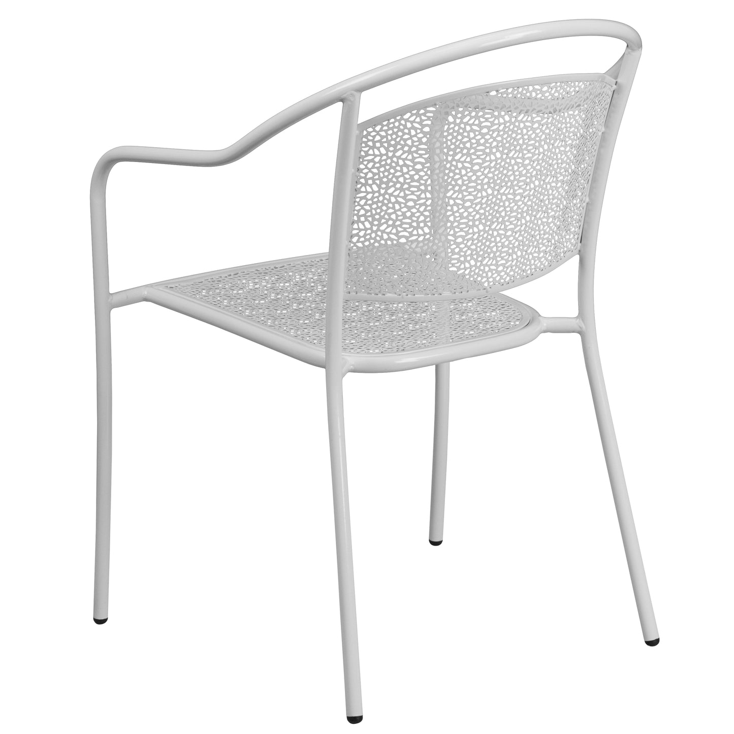 Oia Commercial Grade White Indoor-Outdoor Steel Patio Arm Chair with Round Back White