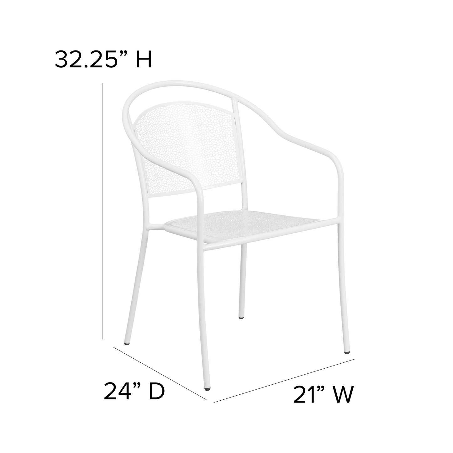 Oia Commercial Grade White Indoor-Outdoor Steel Patio Arm Chair with Round Back White