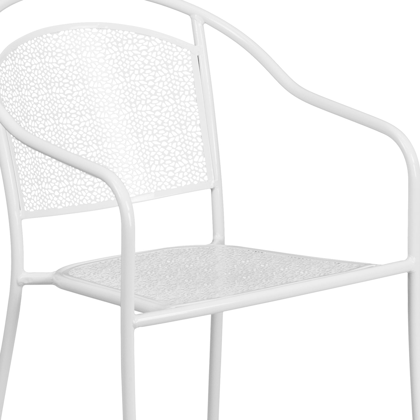 Oia Commercial Grade White Indoor-Outdoor Steel Patio Arm Chair with Round Back White