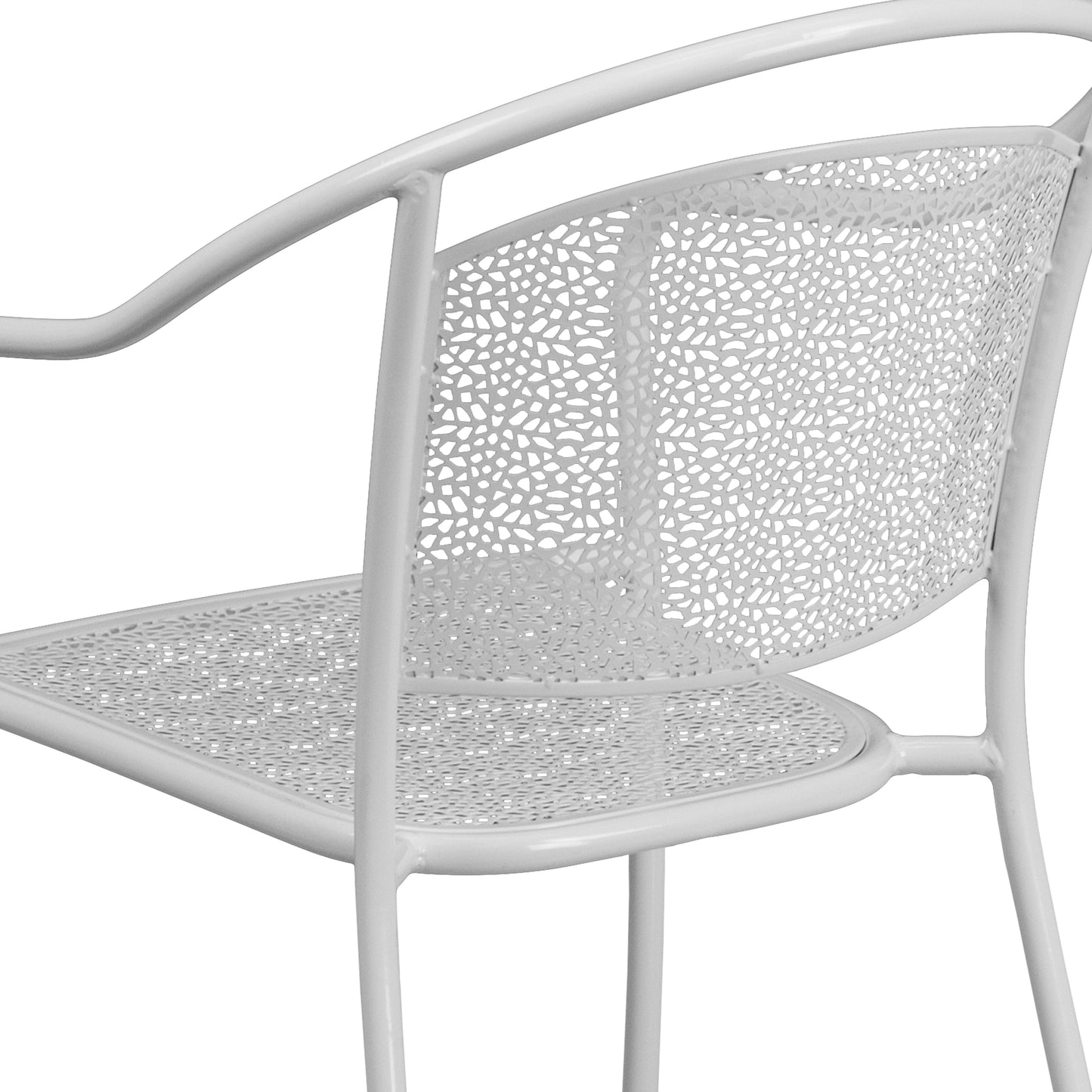 Oia Commercial Grade White Indoor-Outdoor Steel Patio Arm Chair with Round Back White
