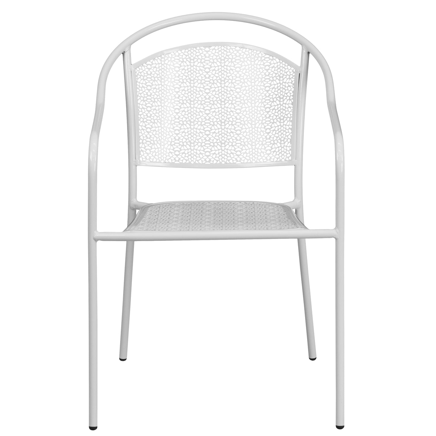 Oia Commercial Grade White Indoor-Outdoor Steel Patio Arm Chair with Round Back White
