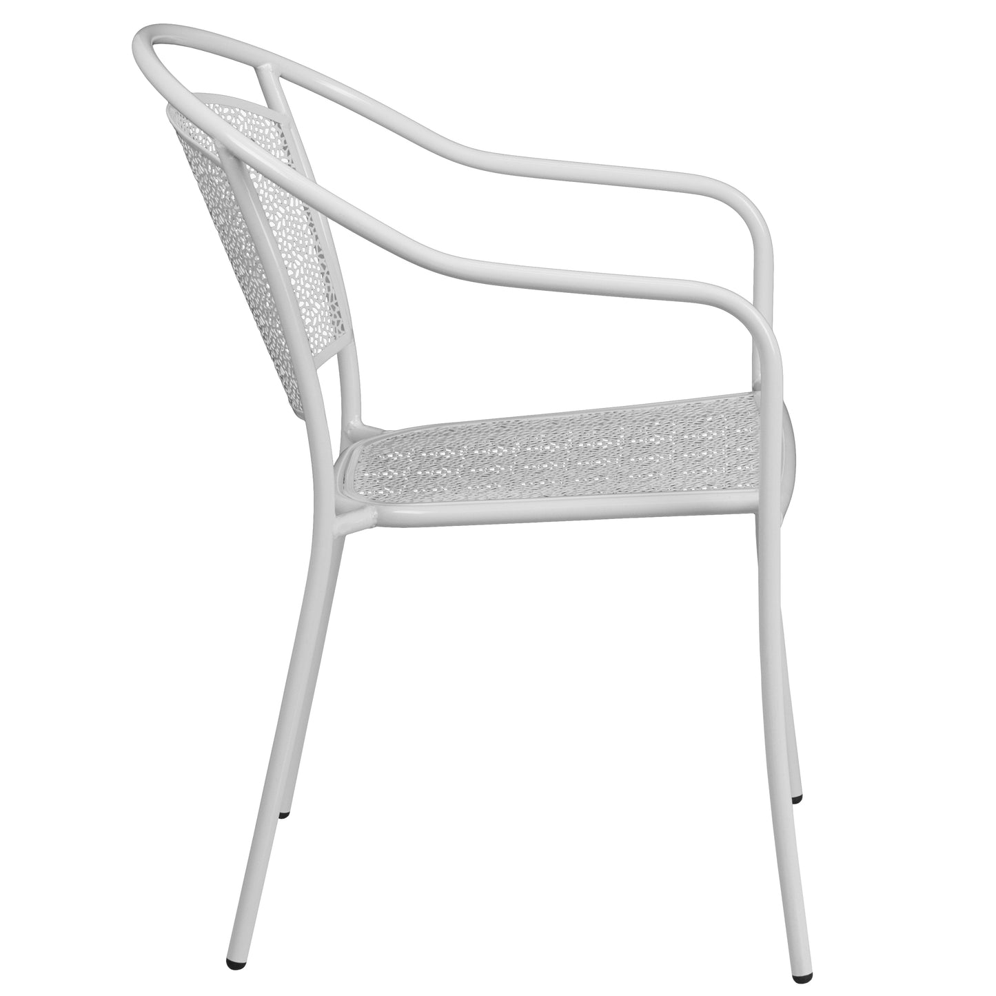 Oia Commercial Grade White Indoor-Outdoor Steel Patio Arm Chair with Round Back White