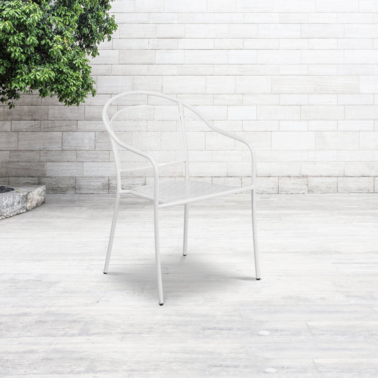 Oia Commercial Grade White Indoor-Outdoor Steel Patio Arm Chair with Round Back White