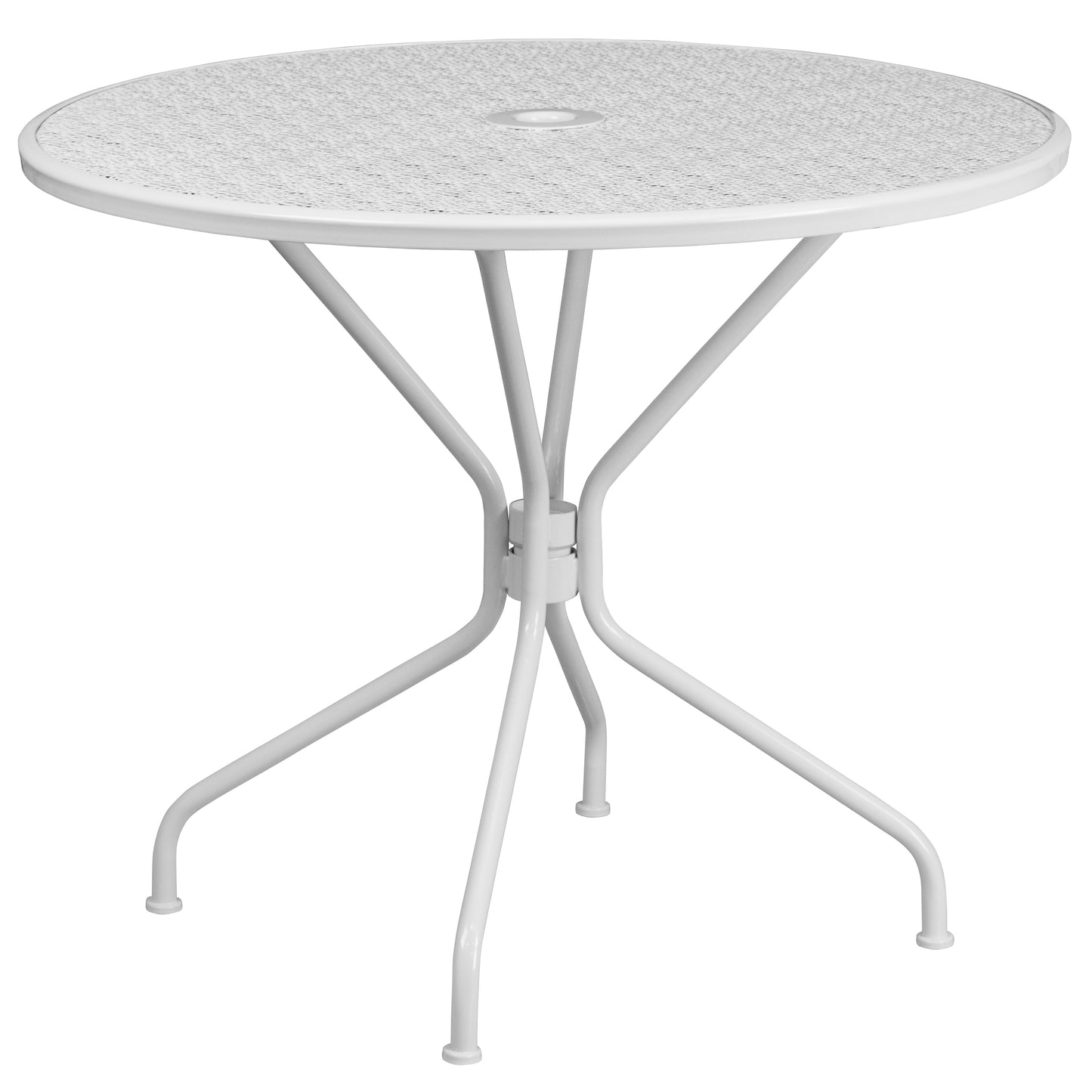 Oia Commercial Grade 35.25" Round White Indoor-Outdoor Steel Patio Table Set with 2 Round Back Chairs White