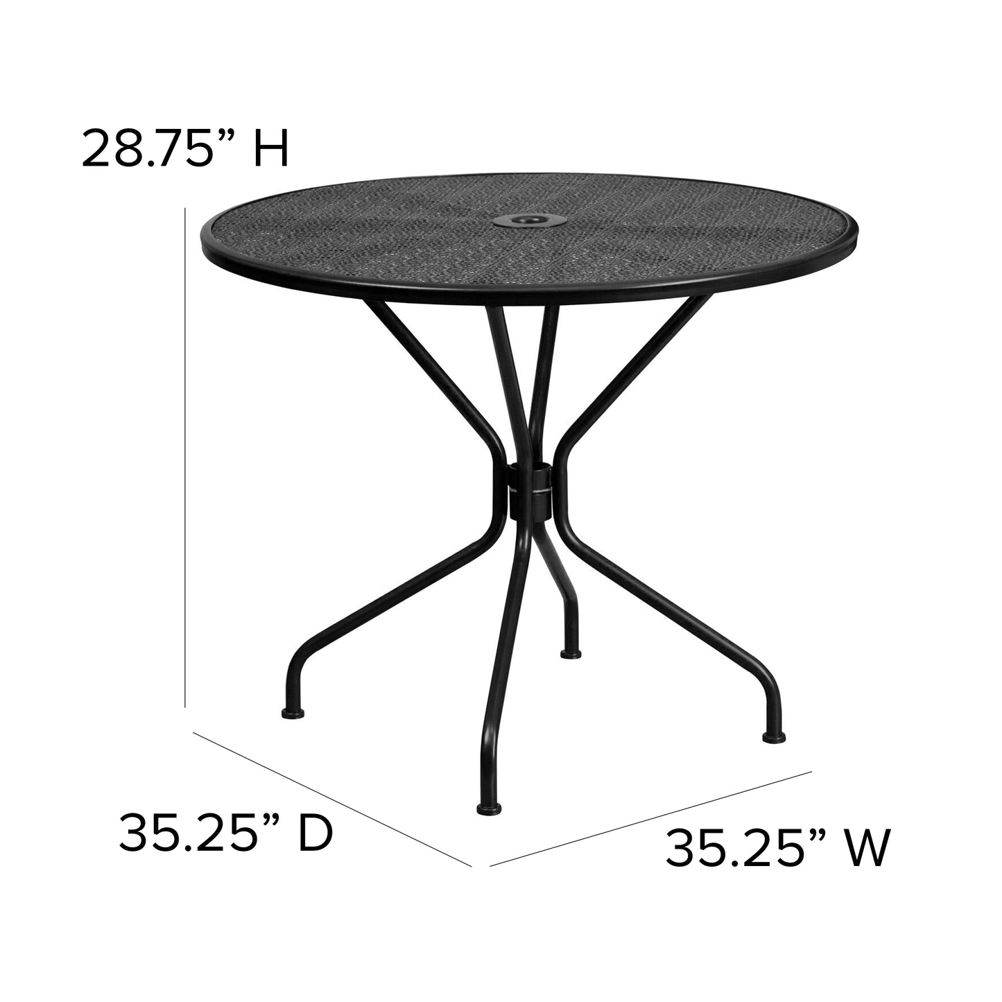 Oia Commercial Grade 35.25" Round Black Indoor-Outdoor Steel Patio Table Set with 4 Round Back Chairs Black
