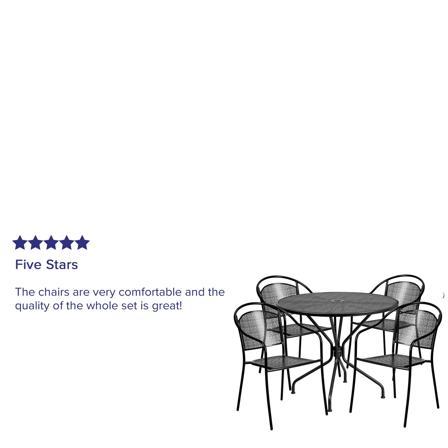 Oia Commercial Grade 35.25" Round Black Indoor-Outdoor Steel Patio Table Set with 4 Round Back Chairs Black