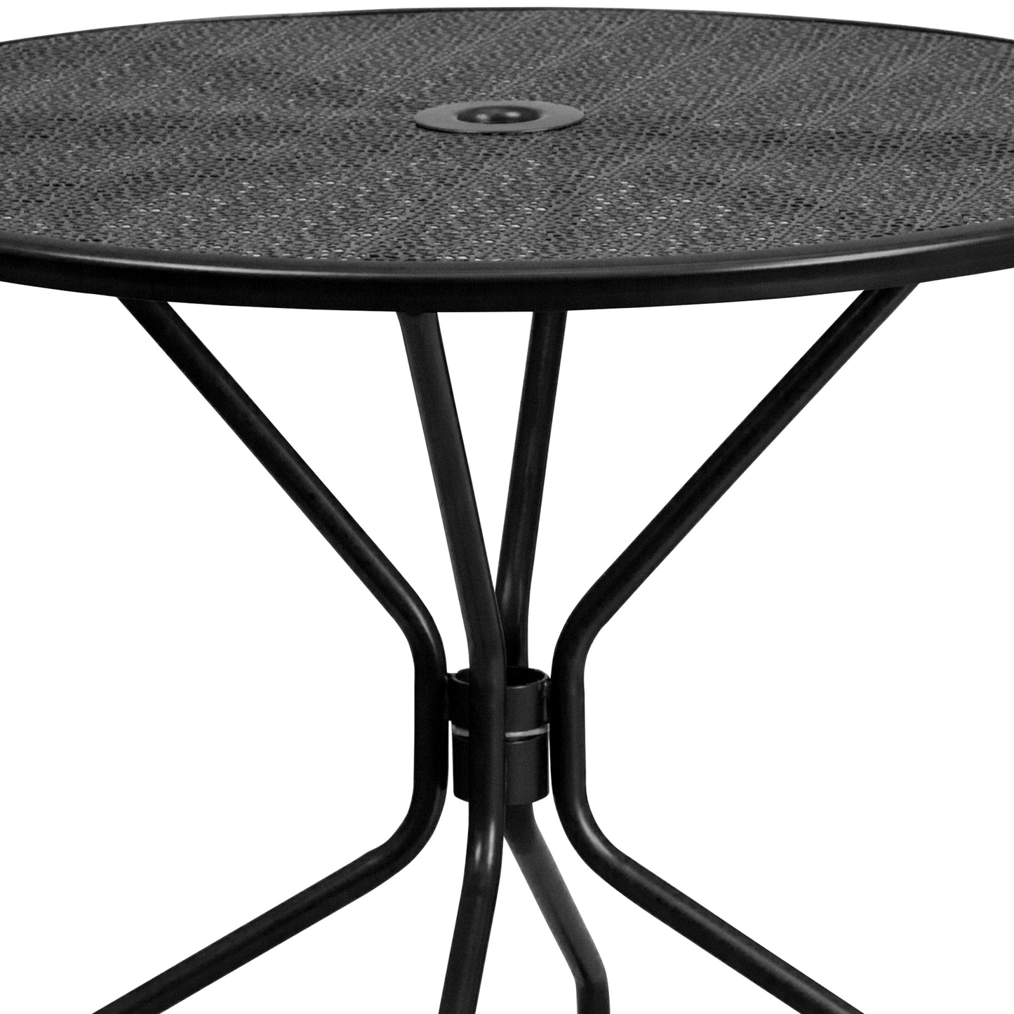 Oia Commercial Grade 35.25" Round Black Indoor-Outdoor Steel Patio Table Set with 4 Round Back Chairs Black