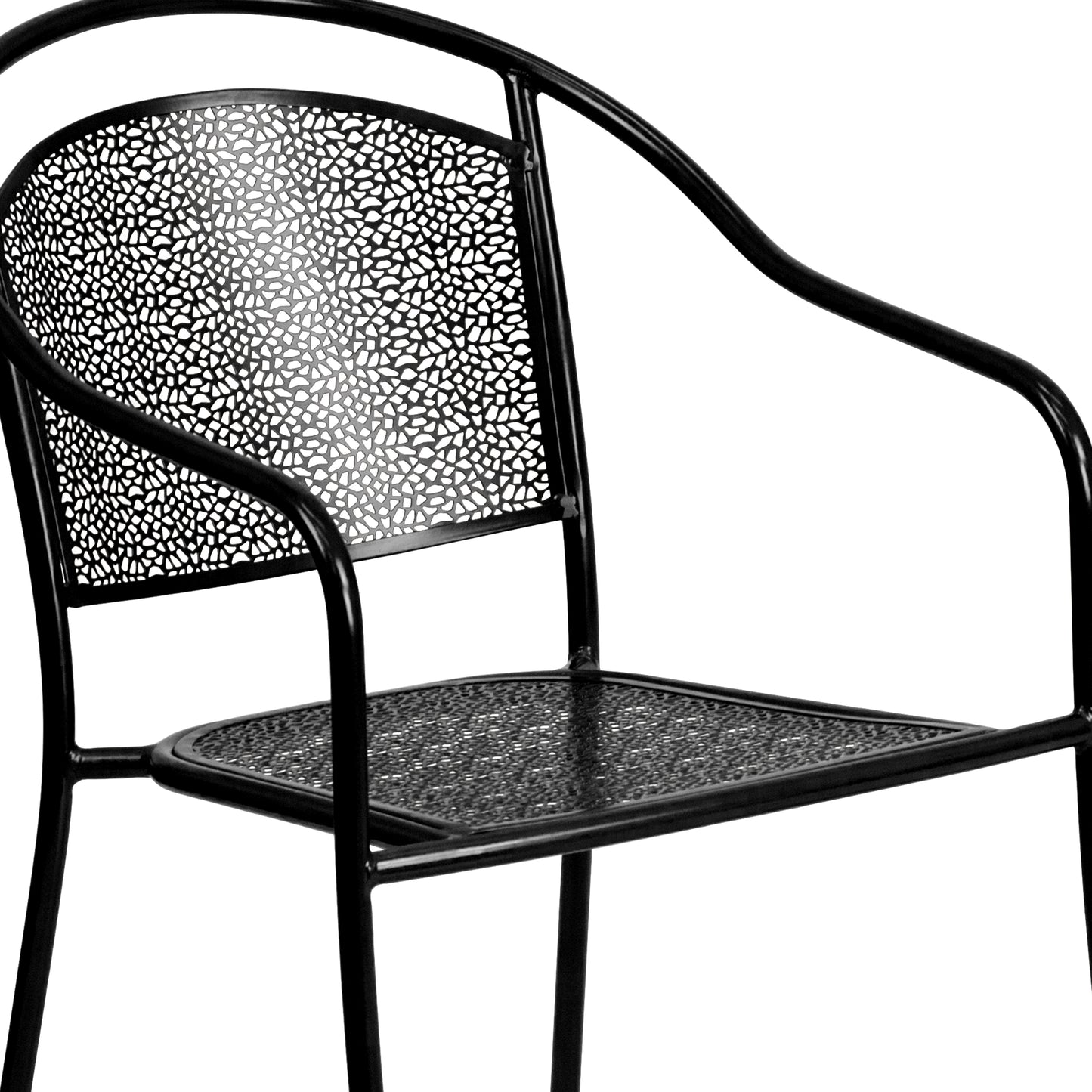 Oia Commercial Grade 35.25" Round Black Indoor-Outdoor Steel Patio Table Set with 4 Round Back Chairs Black