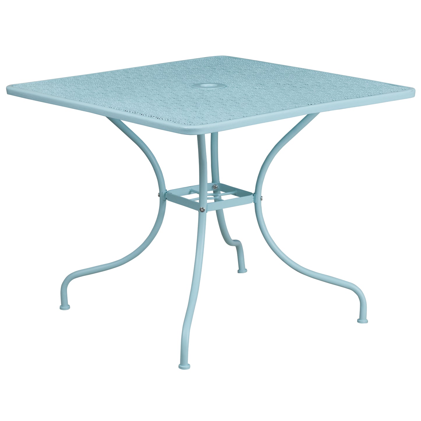 Oia Commercial Grade 35.5" Square Sky Blue Indoor-Outdoor Steel Patio Table Set with 2 Square Back Chairs Sky Blue