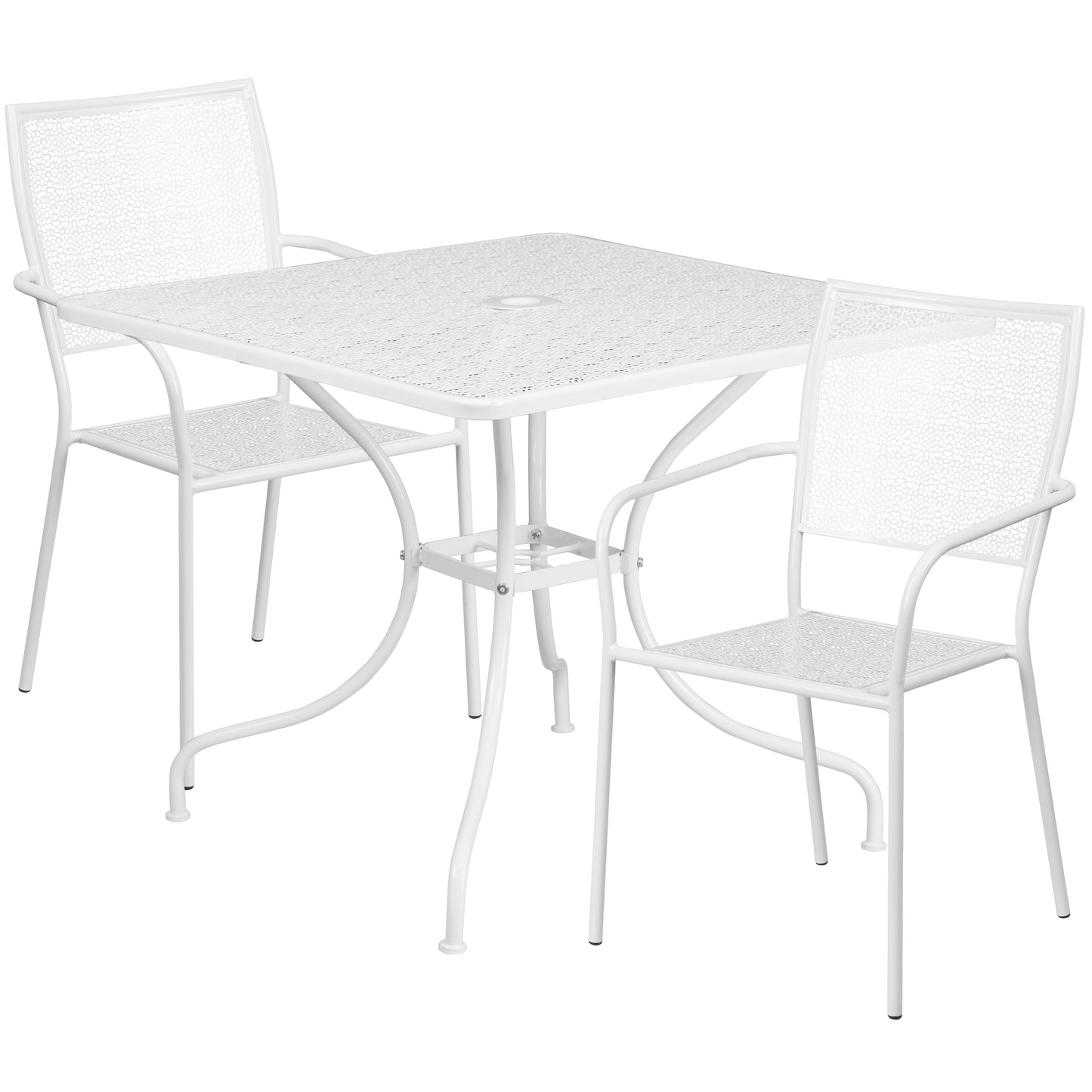 Oia Commercial Grade 35.5" Square White Indoor-Outdoor Steel Patio Table Set with 2 Square Back Chairs White