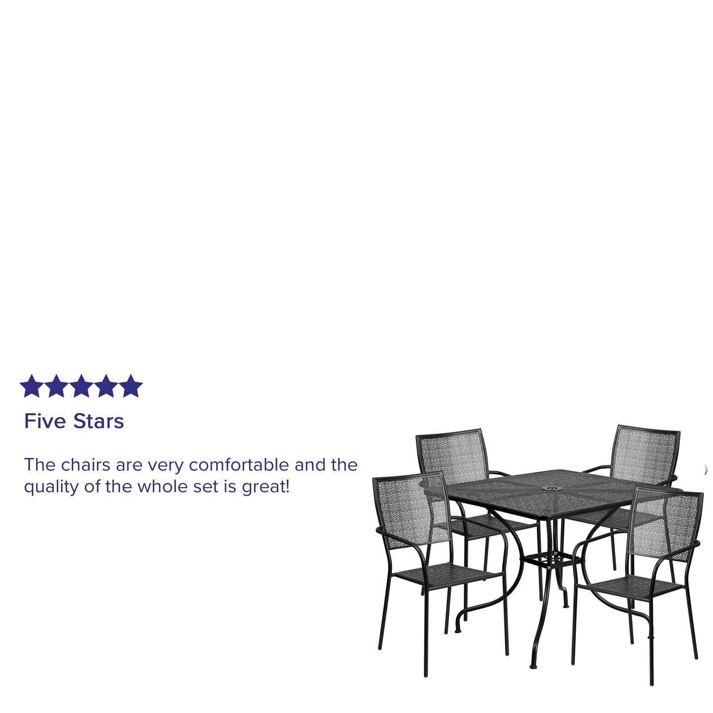 Oia Commercial Grade 35.5" Square Black Indoor-Outdoor Steel Patio Table Set with 4 Square Back Chairs Black