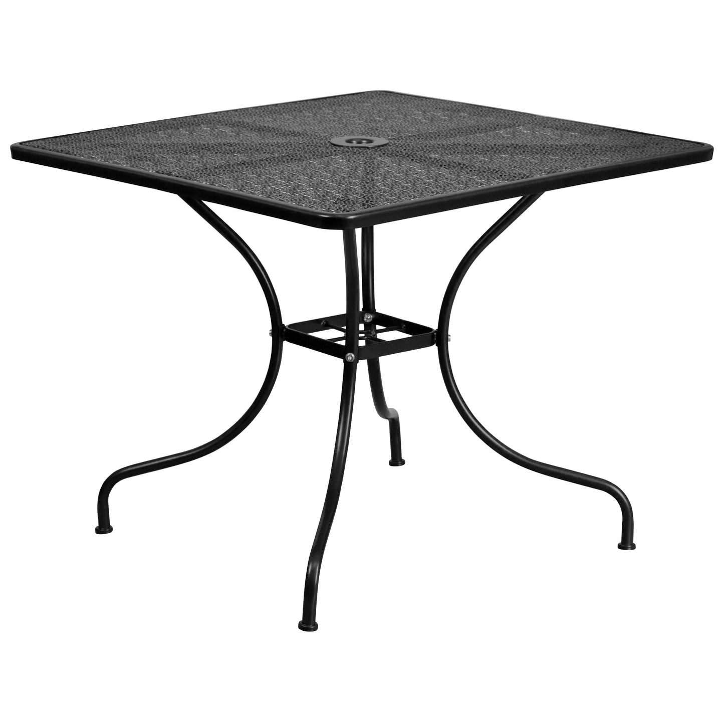 Oia Commercial Grade 35.5" Square Black Indoor-Outdoor Steel Patio Table Set with 4 Square Back Chairs Black