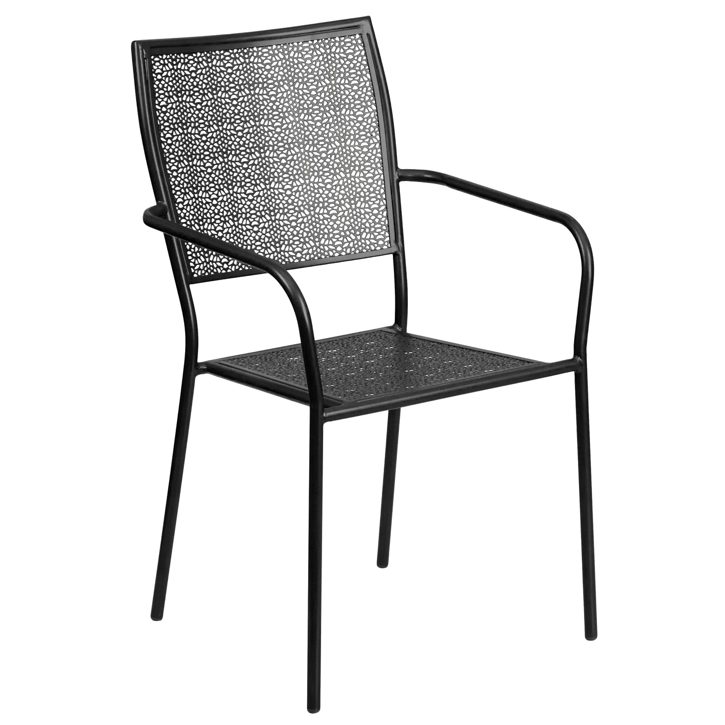 Oia Commercial Grade 35.5" Square Black Indoor-Outdoor Steel Patio Table Set with 4 Square Back Chairs Black