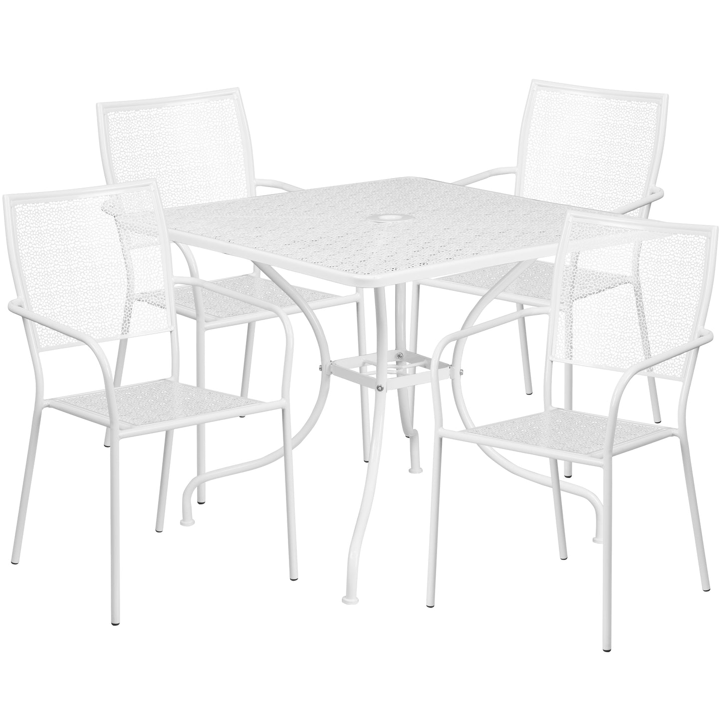 Oia Commercial Grade 35.5" Square White Indoor-Outdoor Steel Patio Table Set with 4 Square Back Chairs White