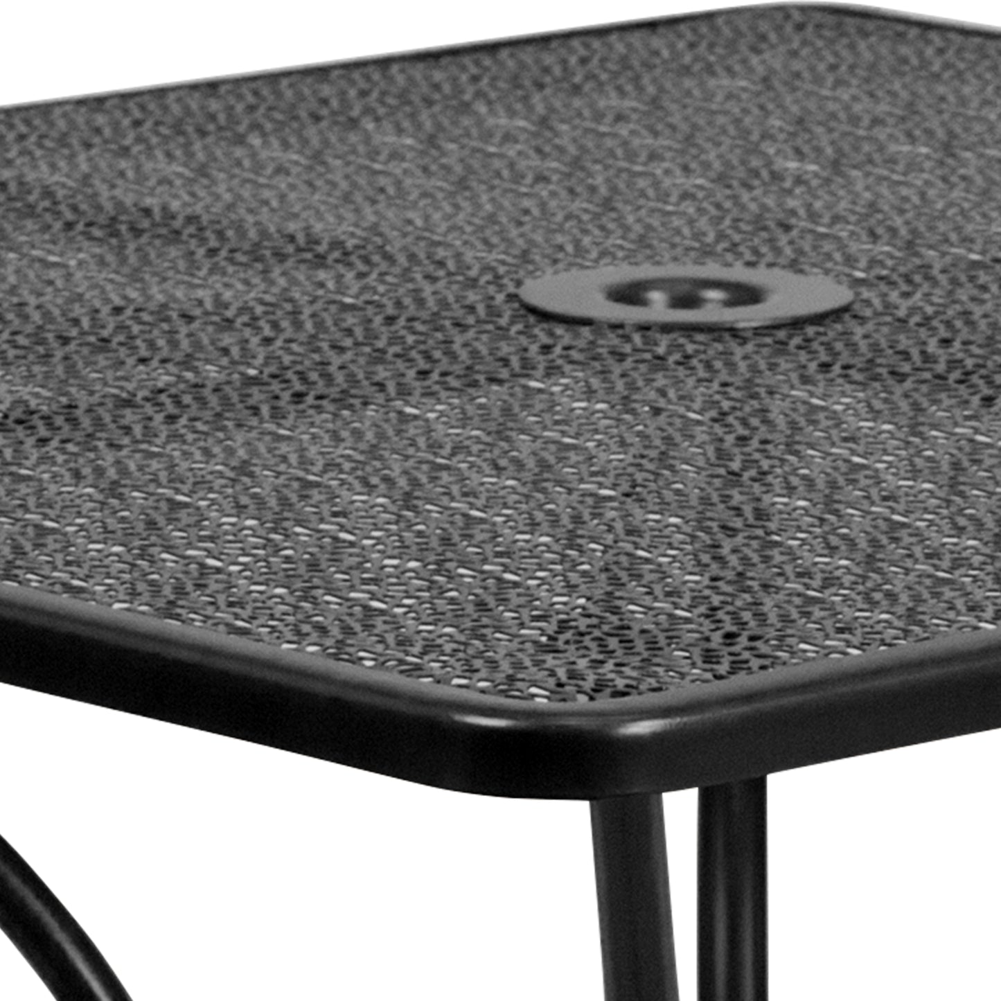 Oia Commercial Grade 35.5" Square Black Indoor-Outdoor Steel Patio Table Set with 4 Round Back Chairs Black
