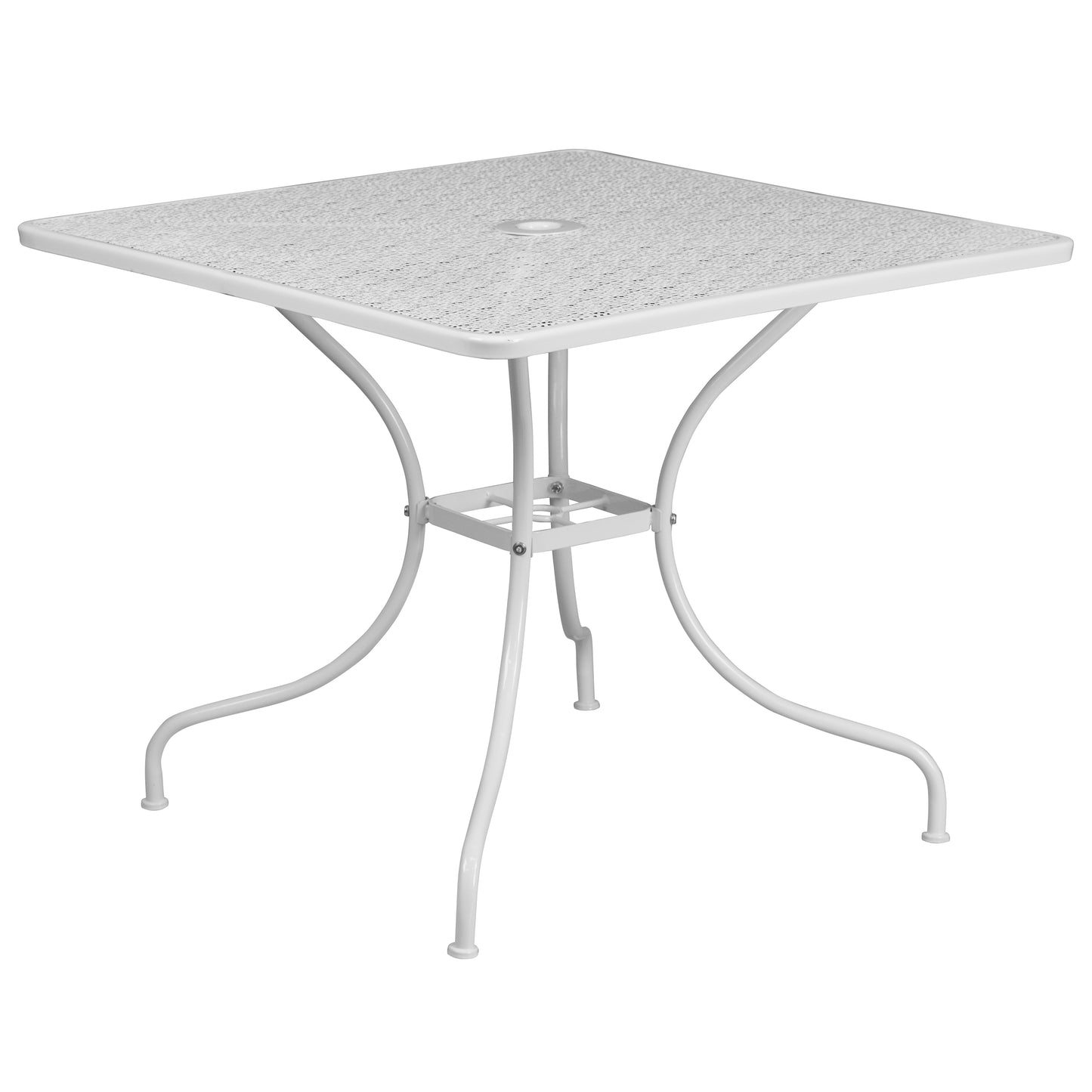 Oia Commercial Grade 35.5" Square White Indoor-Outdoor Steel Patio Table Set with 4 Round Back Chairs White