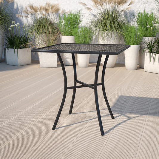 Oia Commercial Grade 28" Square Black Indoor-Outdoor Steel Patio Table Black