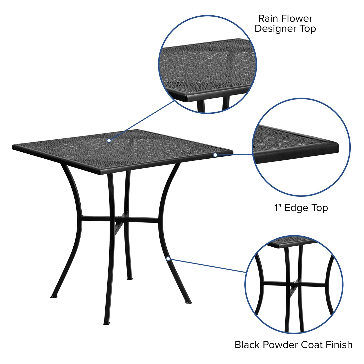 Oia Commercial Grade 28" Square Black Indoor-Outdoor Steel Patio Table Black