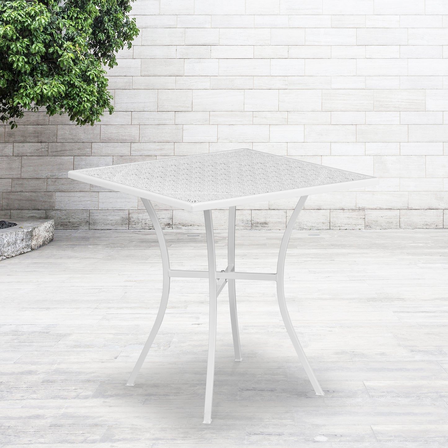 Oia Commercial Grade Square Patio Table | Outdoor Steel Square Patio Table White