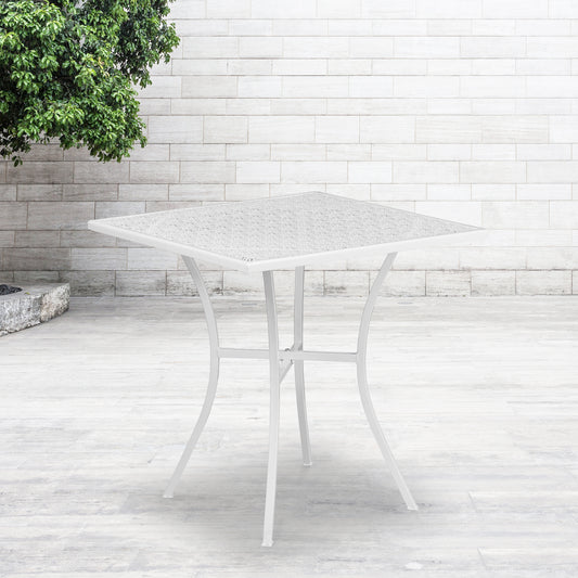Oia Commercial Grade Square Patio Table | Outdoor Steel Square Patio Table White