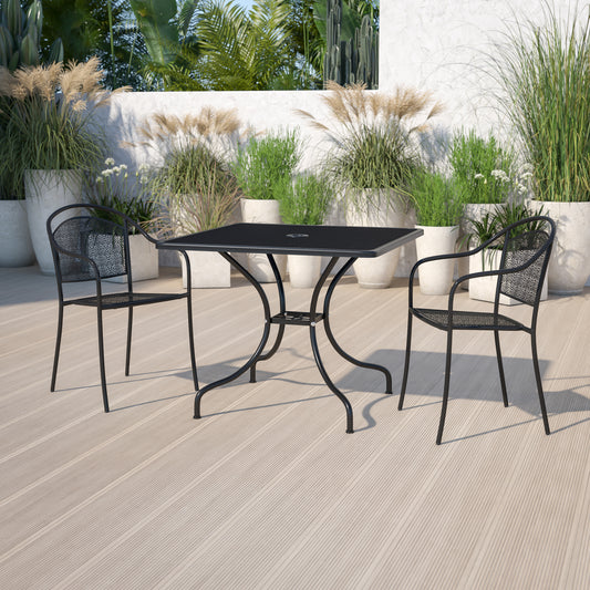 Oia Commercial Grade 35.5" Square Black Indoor-Outdoor Steel Patio Table with Umbrella Hole Black