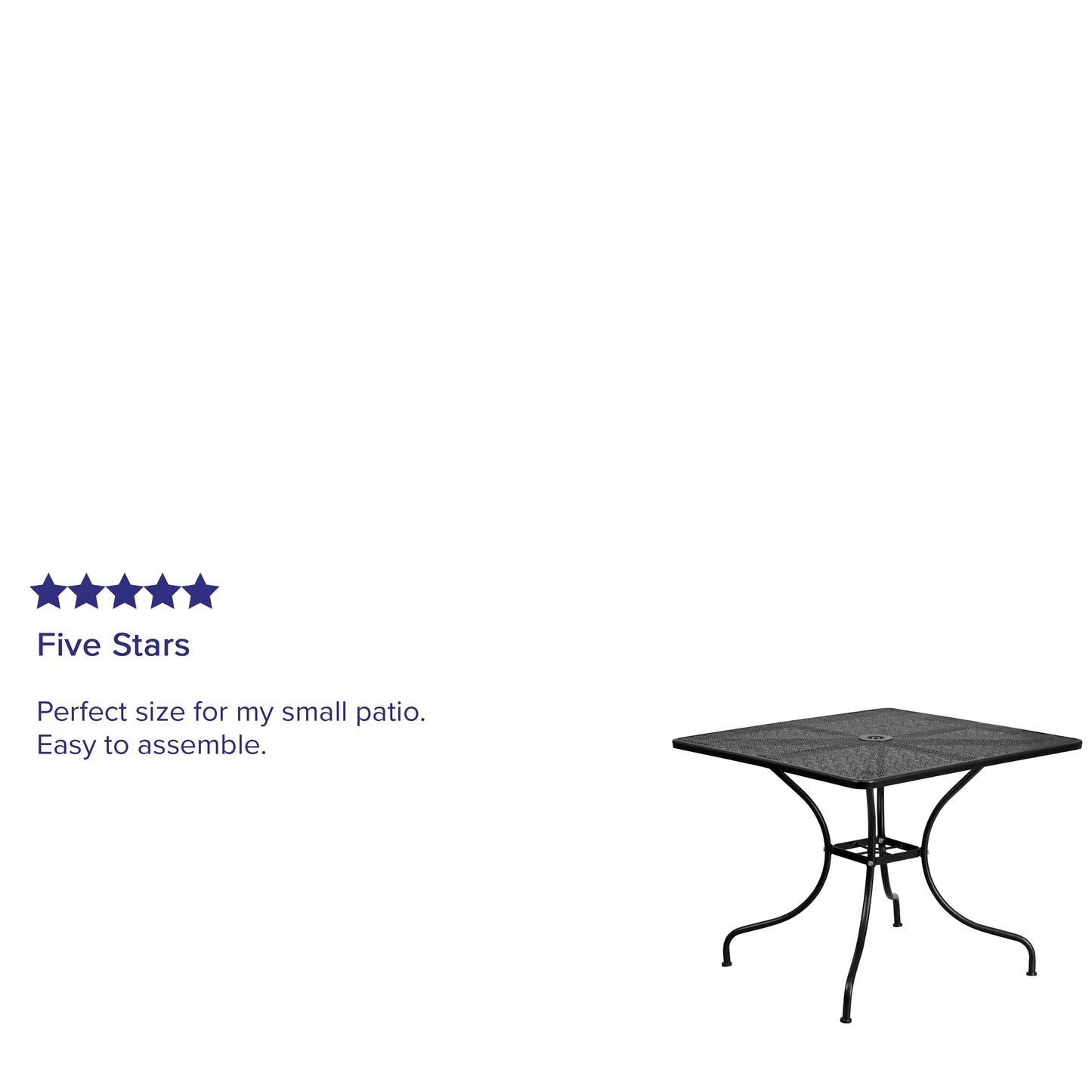 Oia Commercial Grade 35.5" Square Black Indoor-Outdoor Steel Patio Table with Umbrella Hole Black
