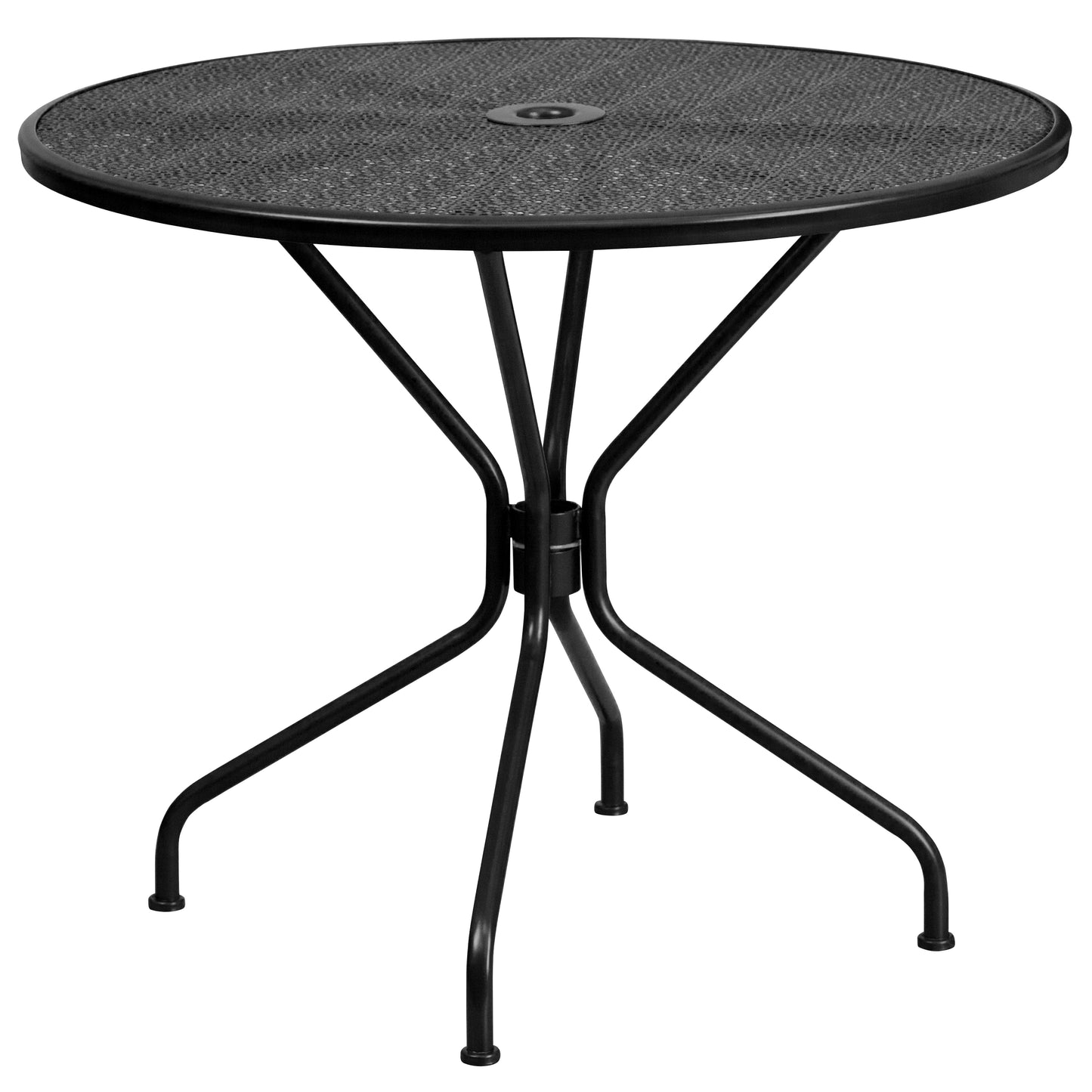 Oia Commercial Grade 35.25" Round Black Indoor-Outdoor Steel Patio Table with Umbrella Hole Black