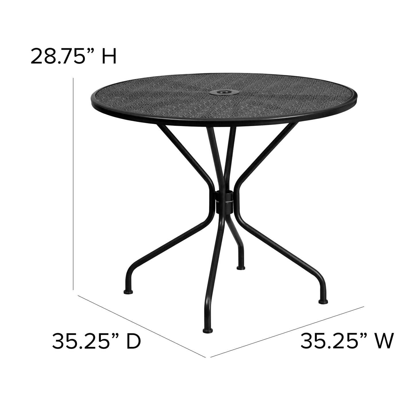 Oia Commercial Grade 35.25" Round Black Indoor-Outdoor Steel Patio Table with Umbrella Hole Black