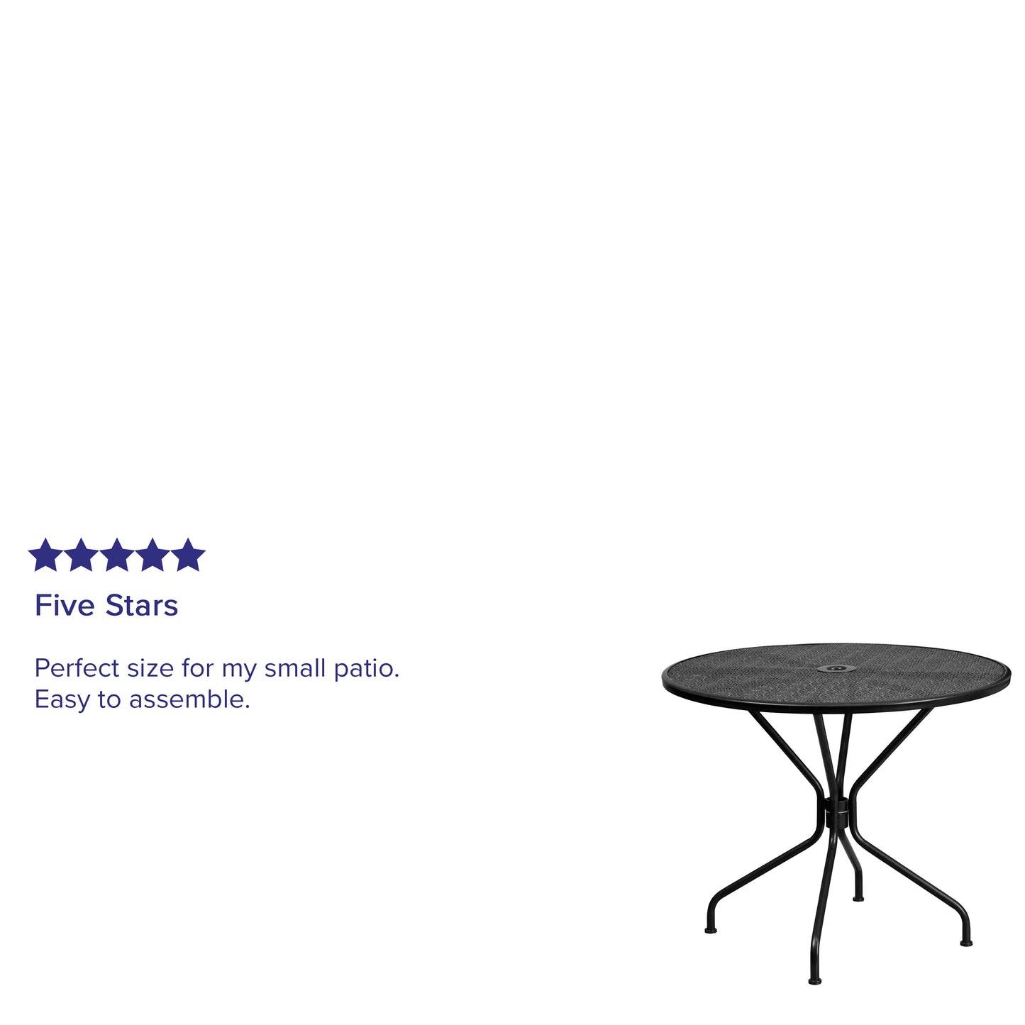 Oia Commercial Grade 35.25" Round Black Indoor-Outdoor Steel Patio Table with Umbrella Hole Black