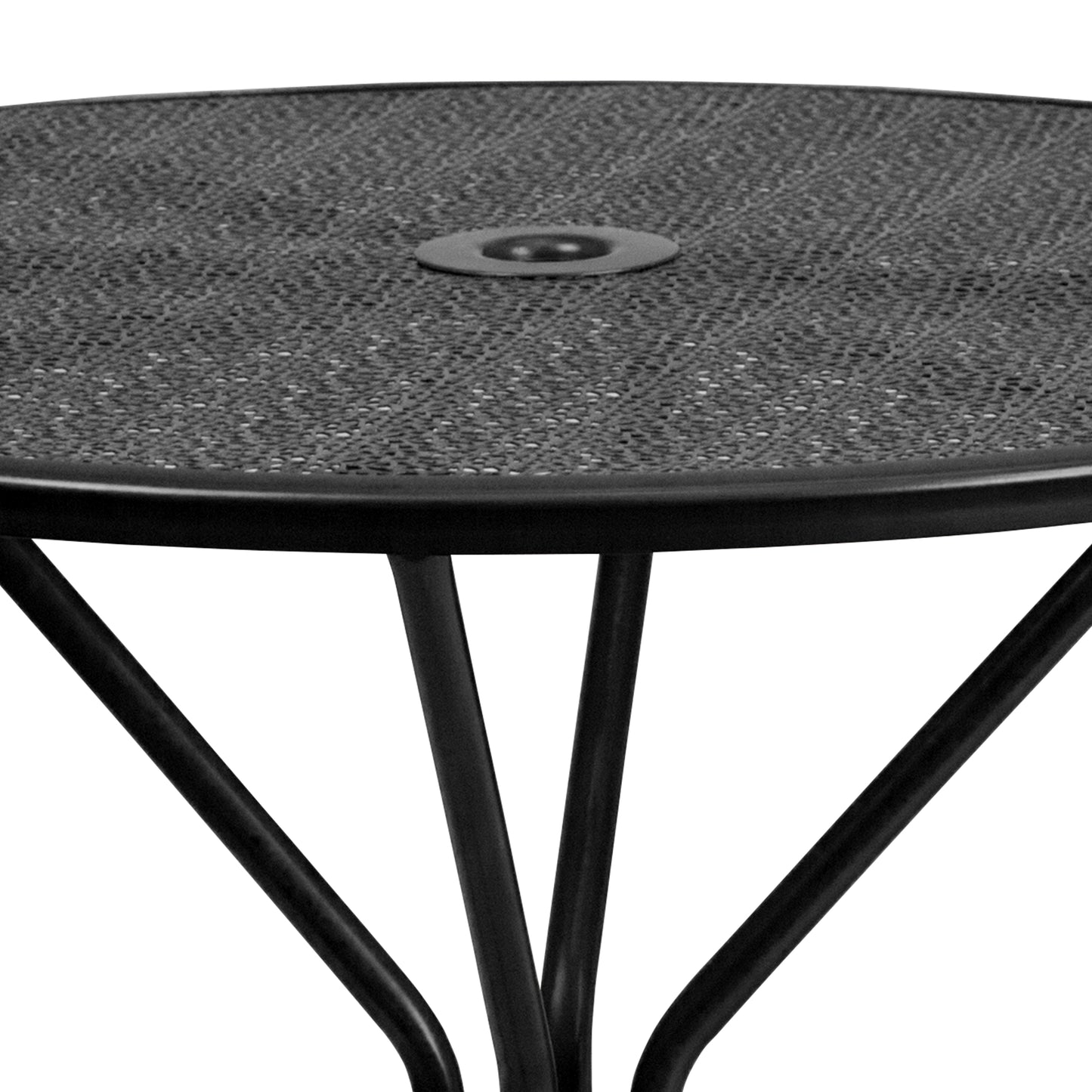 Oia Commercial Grade 35.25" Round Black Indoor-Outdoor Steel Patio Table with Umbrella Hole Black