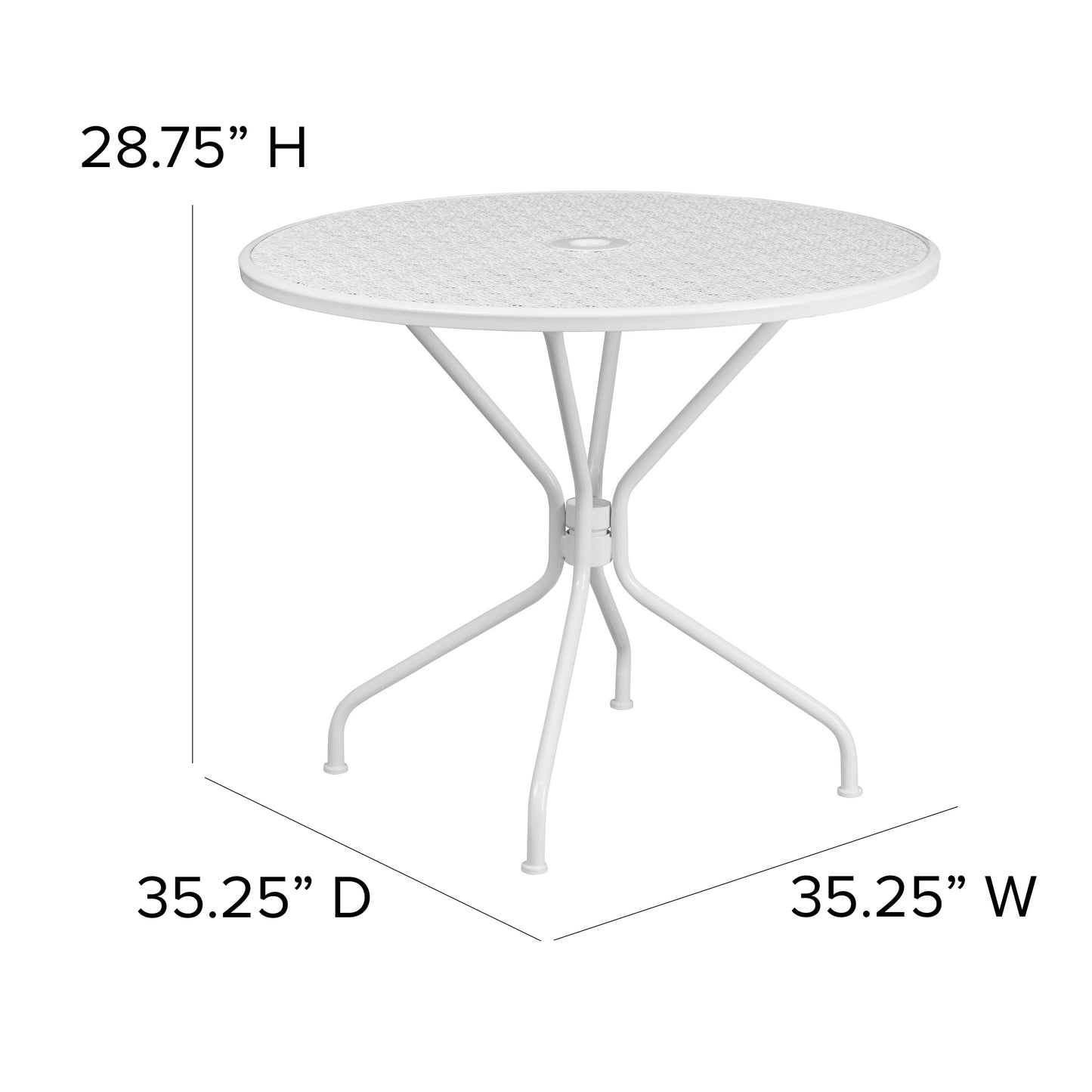 Oia Commercial Grade 35.25" Round White Indoor-Outdoor Steel Patio Table with Umbrella Hole White
