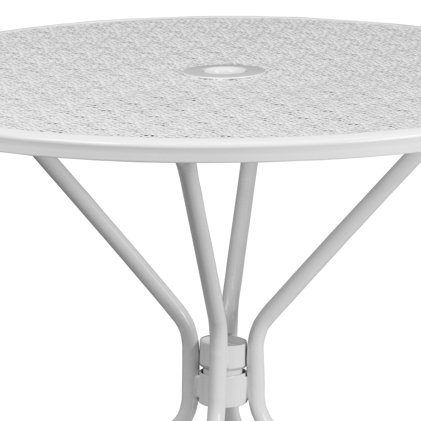 Oia Commercial Grade 35.25" Round White Indoor-Outdoor Steel Patio Table with Umbrella Hole White