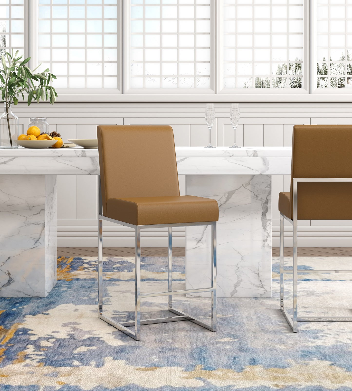 Manhattan Comfort Element 37.2 in. Camel and Polished Chrome Stainless Steel Counter Height Bar Stool CS003-CL