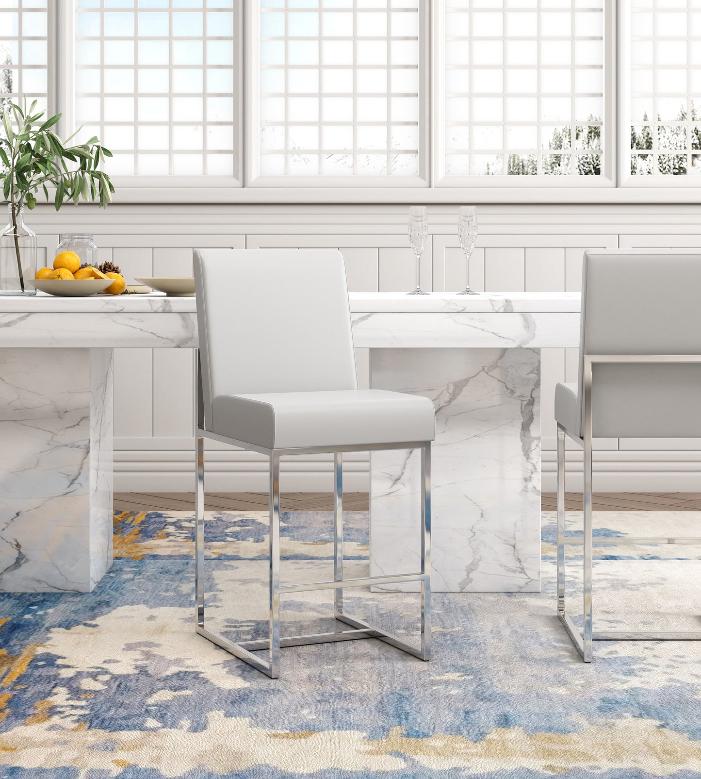 Element Modern Metal Upholstered Counter Stool in Pearl White CS003-PW