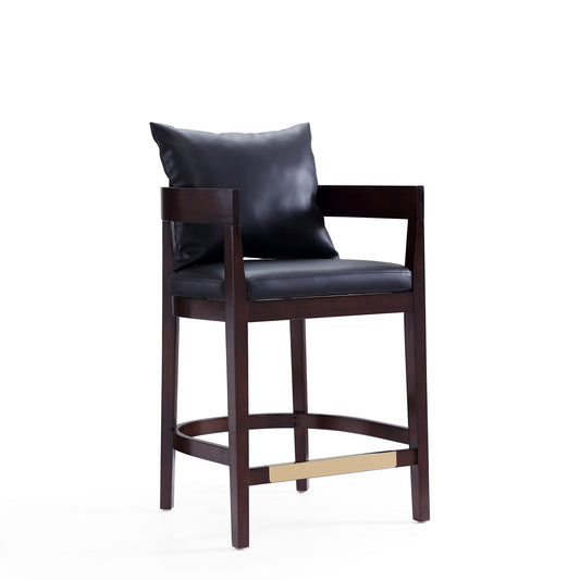 Manhattan Comfort Ritz 34 in. Black and Dark Walnut Beech Wood Counter Height Bar Stool CS006-BK