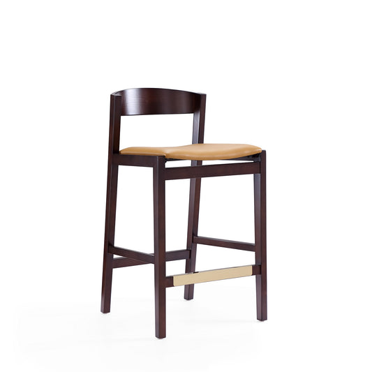 Manhattan Comfort Klismos 36.75 in. Camel and Dark Walnut Beech Wood Counter Height Bar Stool CS007-CL