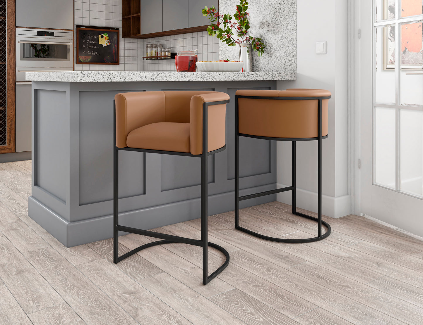 Cosmopolitan Mid-Century Modern Metal Upholstered Counter Stool in Camel CS008-CL