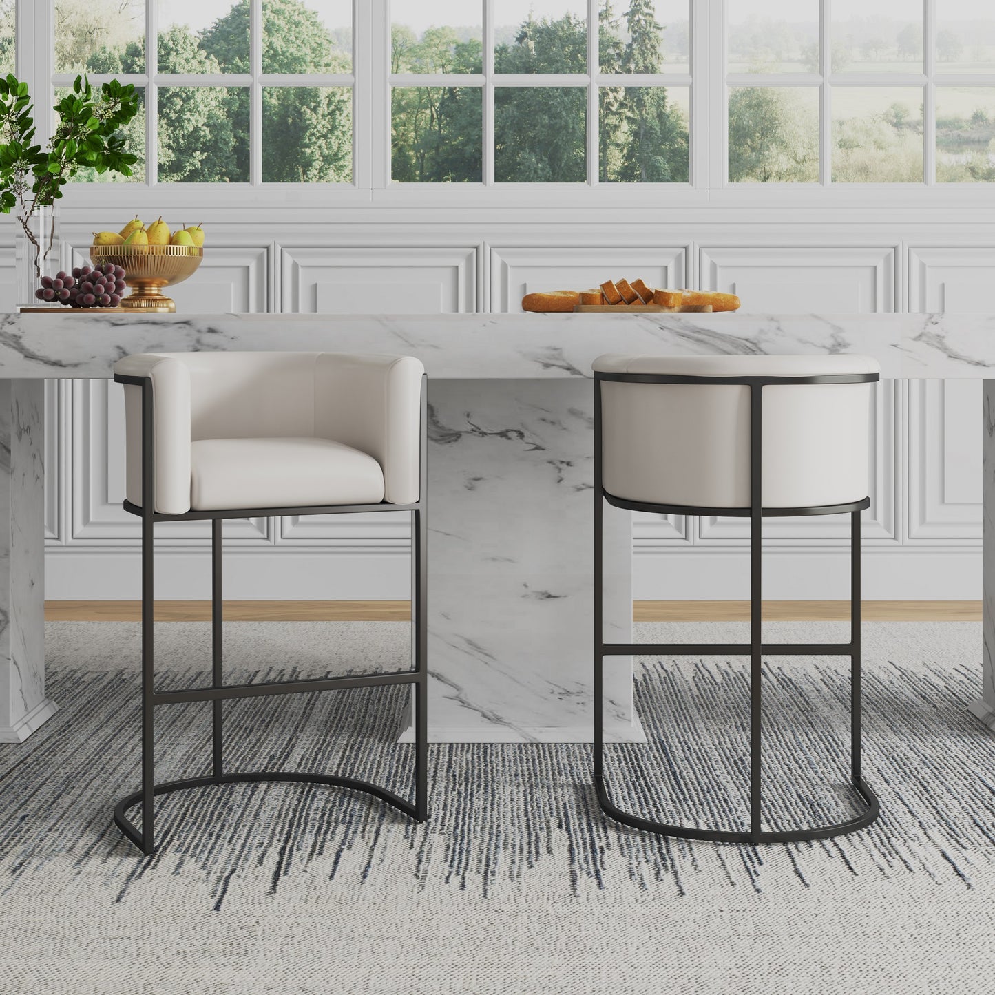 Cosmopolitan Mid-Century Modern Metal Upholstered Counter Stool in Cream CS008-CR